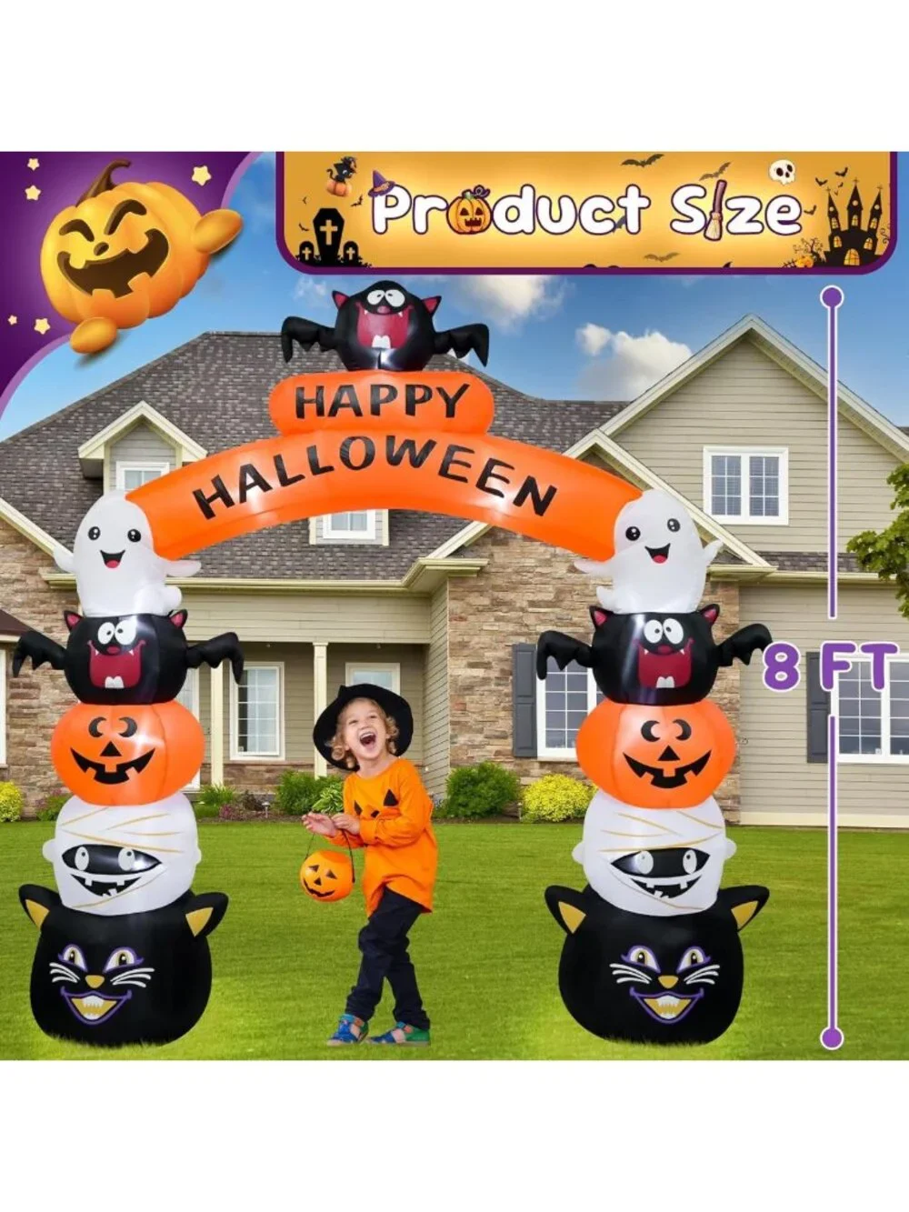 8FT Inflatable Halloween Arch Decoration with LED Lights - Spooky Outdoor Decor